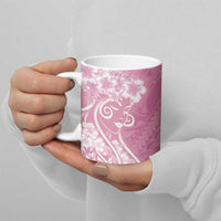 Polynesian Women's Day Ceramic Mug Pink Hibiscus Flowers With Polynesian Pattern