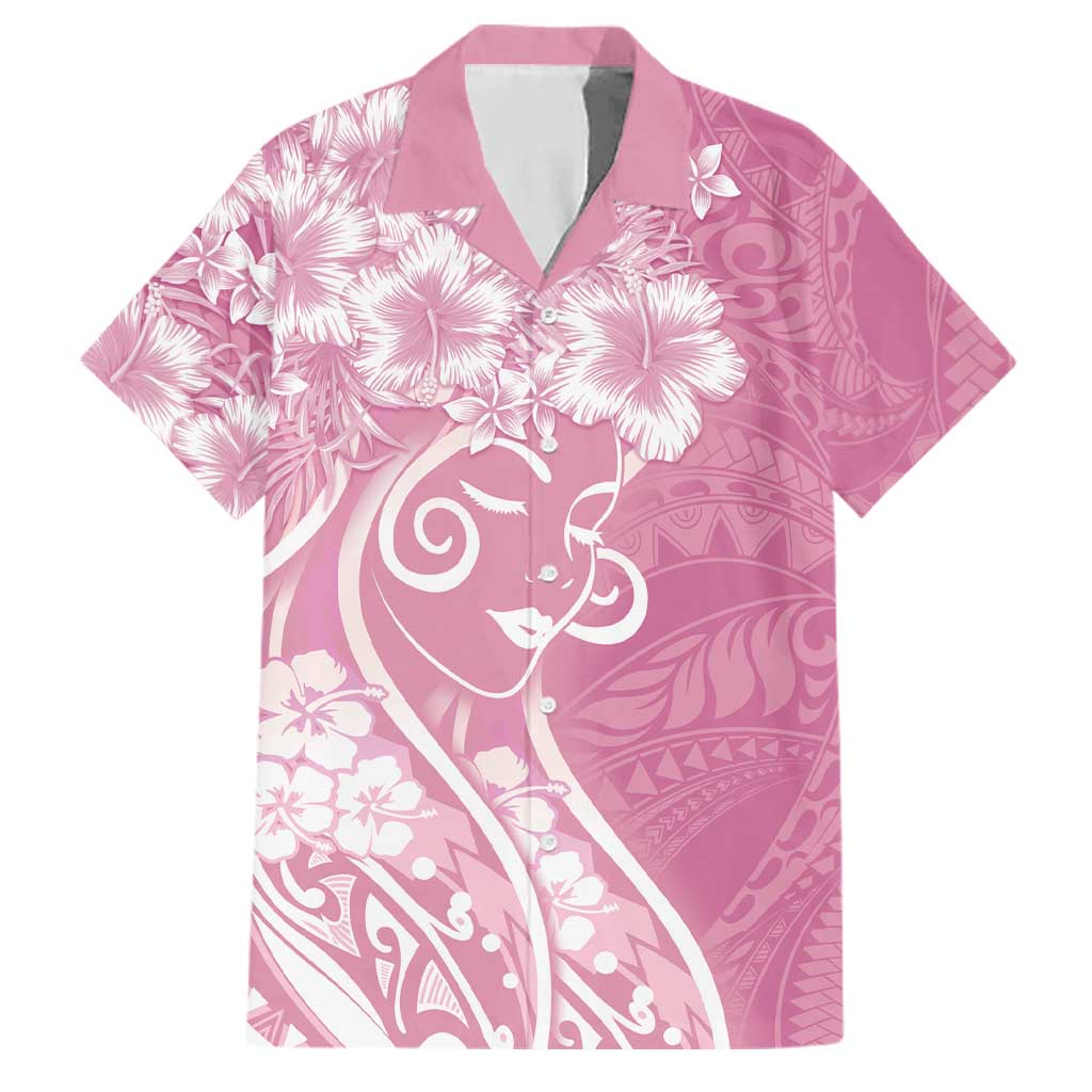 Polynesian Women's Day Family Matching Off Shoulder Maxi Dress and Hawaiian Shirt Pink Hibiscus Flowers With Polynesian Pattern LT05 Dad's Shirt - Short Sleeve Pink - Polynesian Pride