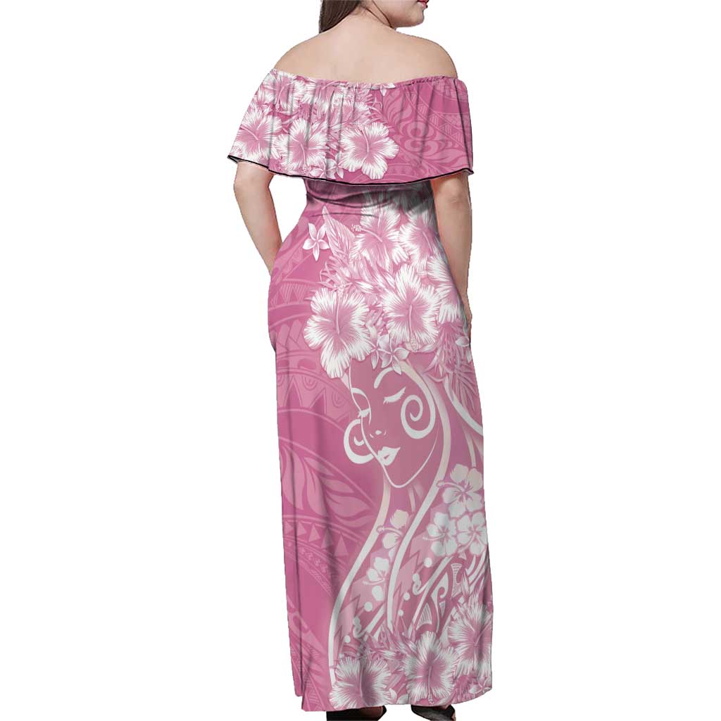 Polynesian Women's Day Family Matching Off Shoulder Maxi Dress and Hawaiian Shirt Pink Hibiscus Flowers With Polynesian Pattern LT05 - Polynesian Pride