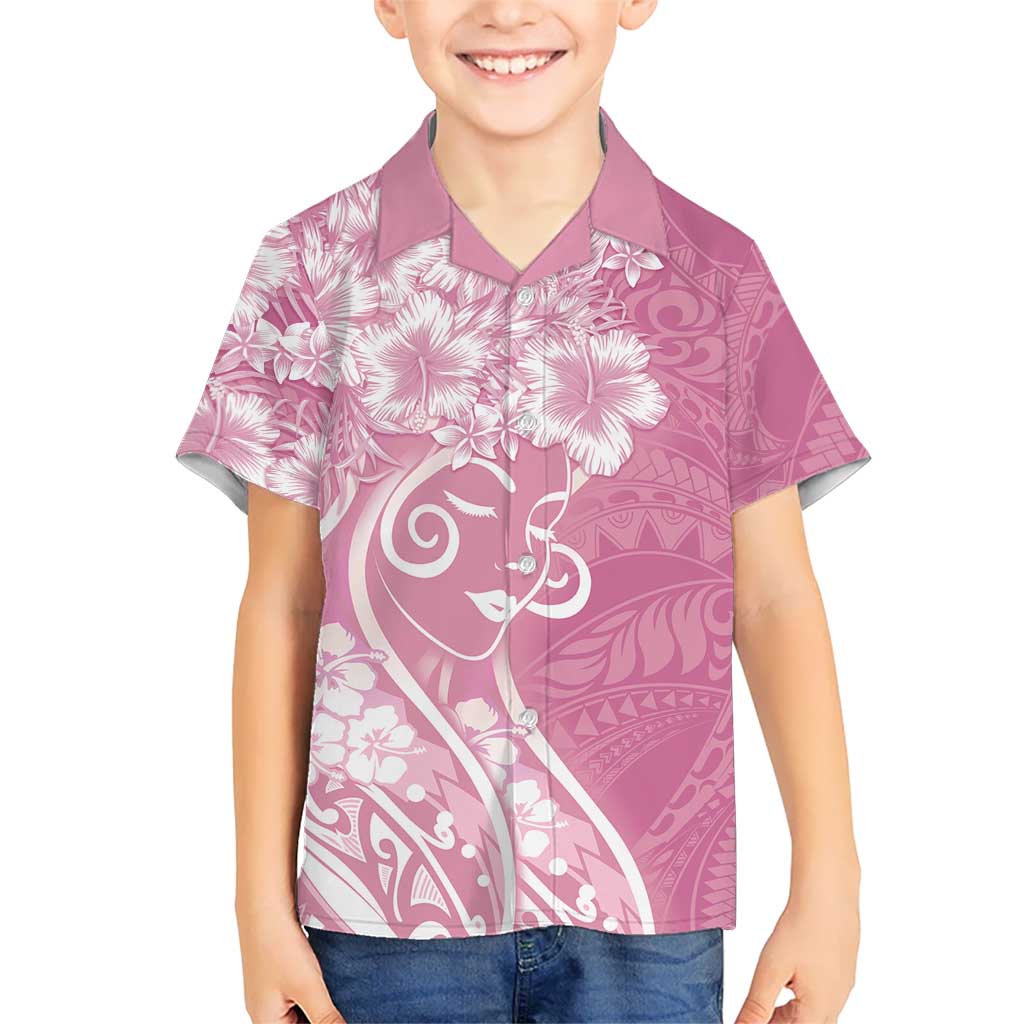 Polynesian Women's Day Family Matching Off Shoulder Maxi Dress and Hawaiian Shirt Pink Hibiscus Flowers With Polynesian Pattern LT05 Son's Shirt Pink - Polynesian Pride