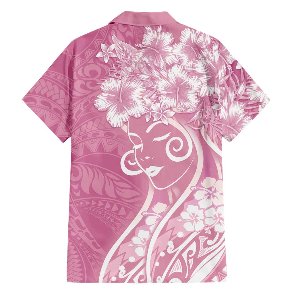 Polynesian Women's Day Family Matching Puletasi and Hawaiian Shirt Pink Hibiscus Flowers With Polynesian Pattern