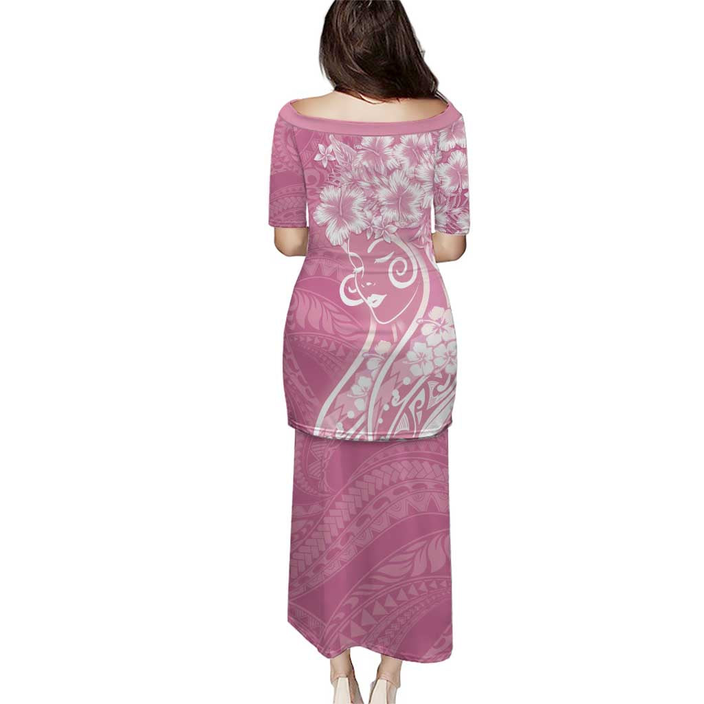 Polynesian Women's Day Family Matching Puletasi and Hawaiian Shirt Pink Hibiscus Flowers With Polynesian Pattern