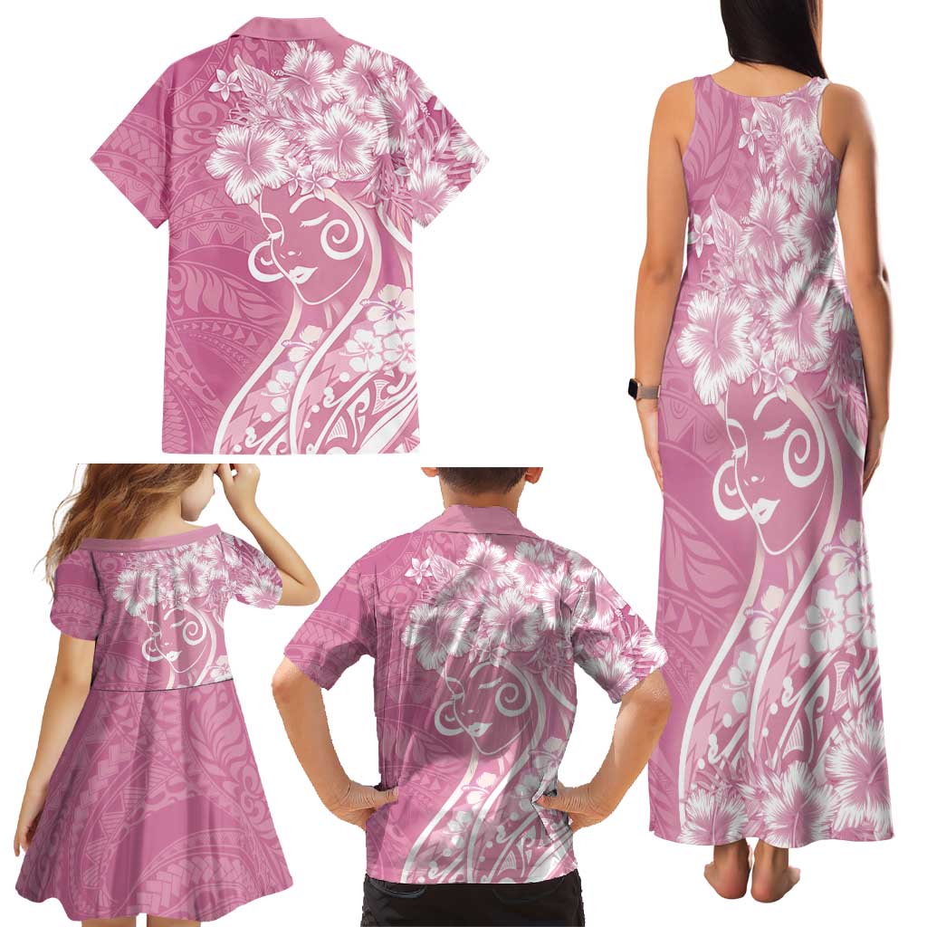 Polynesian Women's Day Family Matching Tank Maxi Dress and Hawaiian Shirt Pink Hibiscus Flowers With Polynesian Pattern LT05 - Polynesian Pride