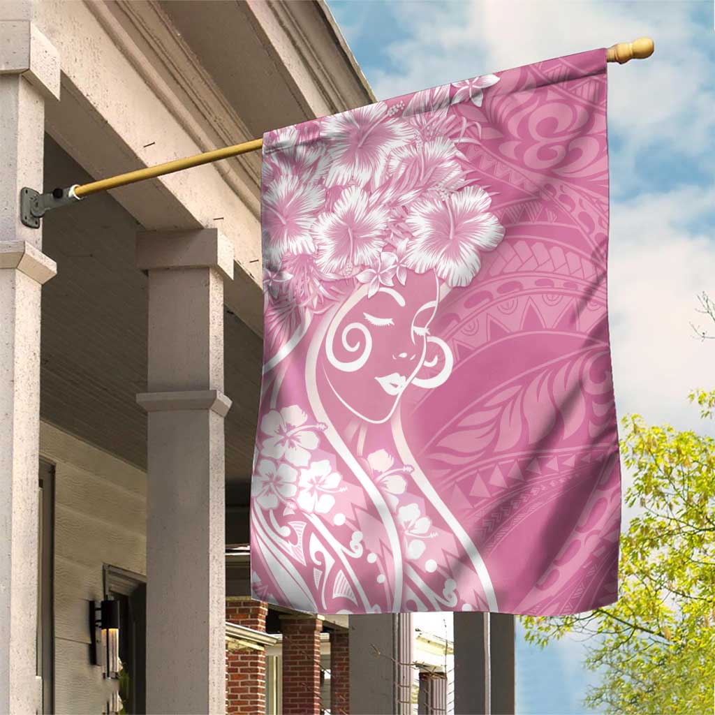 Polynesian Women's Day Garden Flag Pink Hibiscus Flowers With Polynesian Pattern