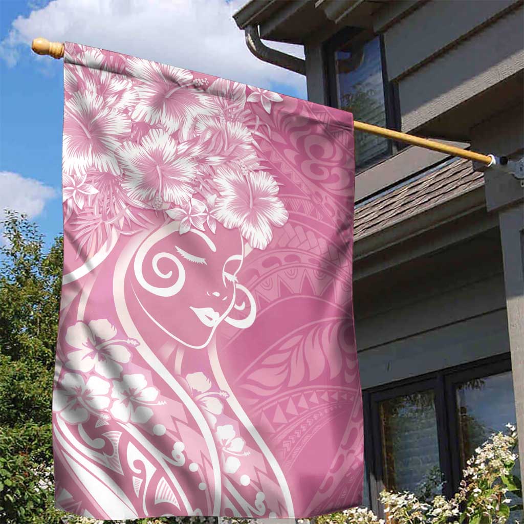Polynesian Women's Day Garden Flag Pink Hibiscus Flowers With Polynesian Pattern