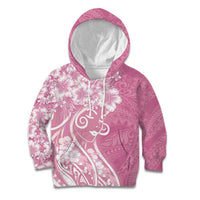 Polynesian Women's Day Kid Hoodie Pink Hibiscus Flowers With Polynesian Pattern