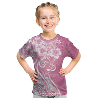 Polynesian Women's Day Kid T Shirt Pink Hibiscus Flowers With Polynesian Pattern