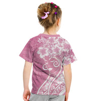 Polynesian Women's Day Kid T Shirt Pink Hibiscus Flowers With Polynesian Pattern