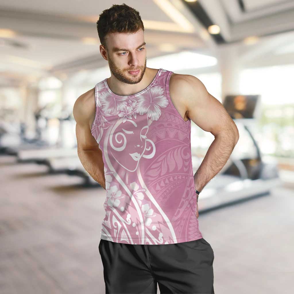 Polynesian Women's Day Men Tank Top Pink Hibiscus Flowers With Polynesian Pattern
