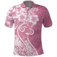 Polynesian Women's Day Polo Shirt Pink Hibiscus Flowers With Polynesian Pattern