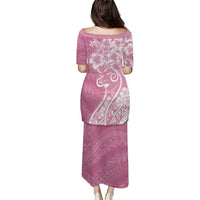 Polynesian Women's Day Puletasi Pink Hibiscus Flowers With Polynesian Pattern