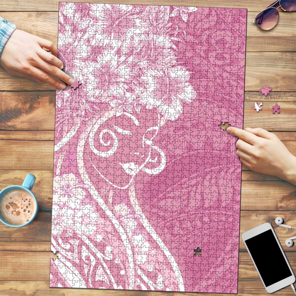 Polynesian Women's Day Puzzle Pink Hibiscus Flowers With Polynesian Pattern
