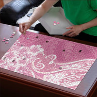 Polynesian Women's Day Puzzle Pink Hibiscus Flowers With Polynesian Pattern