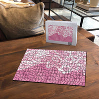 Polynesian Women's Day Puzzle Pink Hibiscus Flowers With Polynesian Pattern