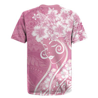 Polynesian Women's Day Rugby Jersey Pink Hibiscus Flowers With Polynesian Pattern