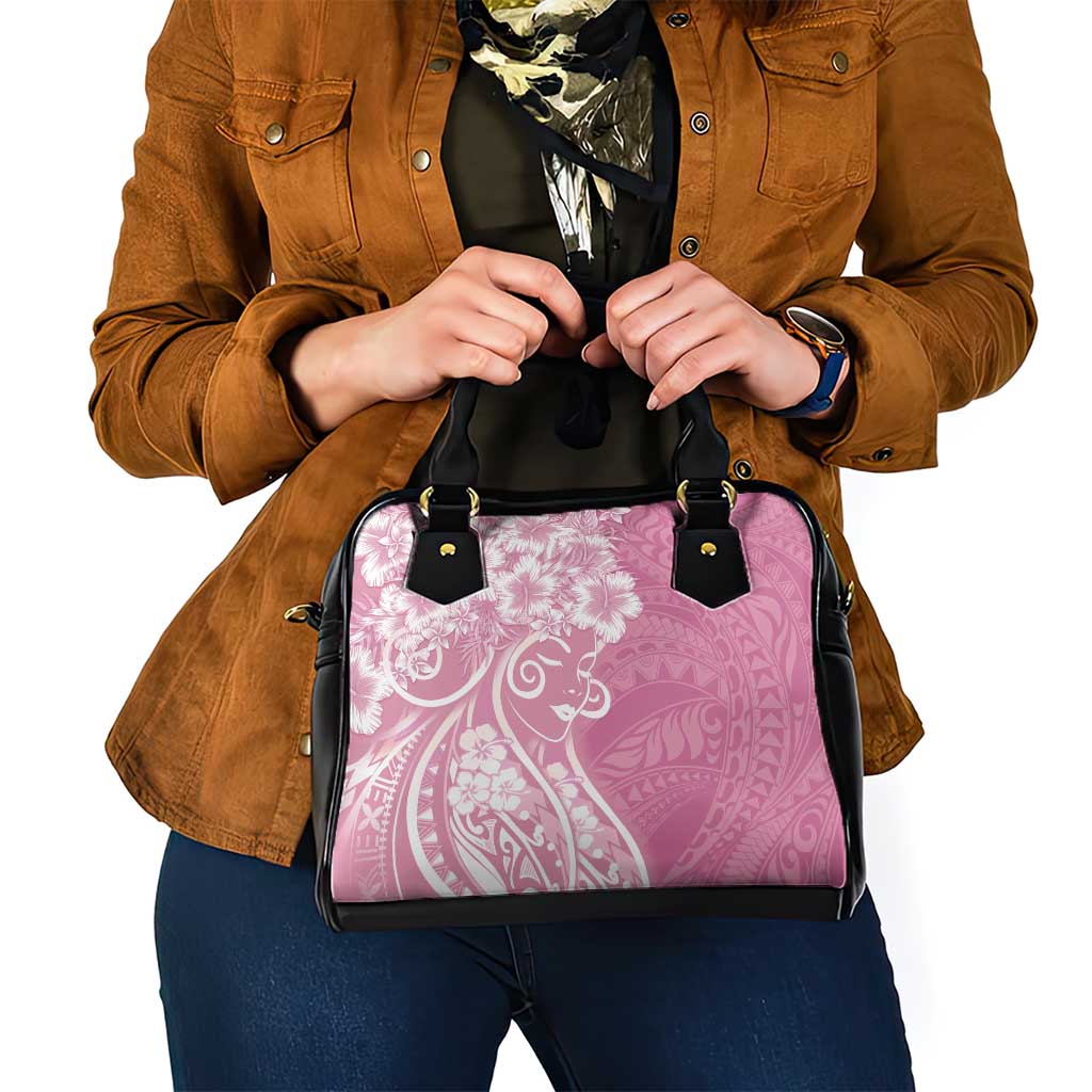 Polynesian Women's Day Shoulder Handbag Pink Hibiscus Flowers With Polynesian Pattern