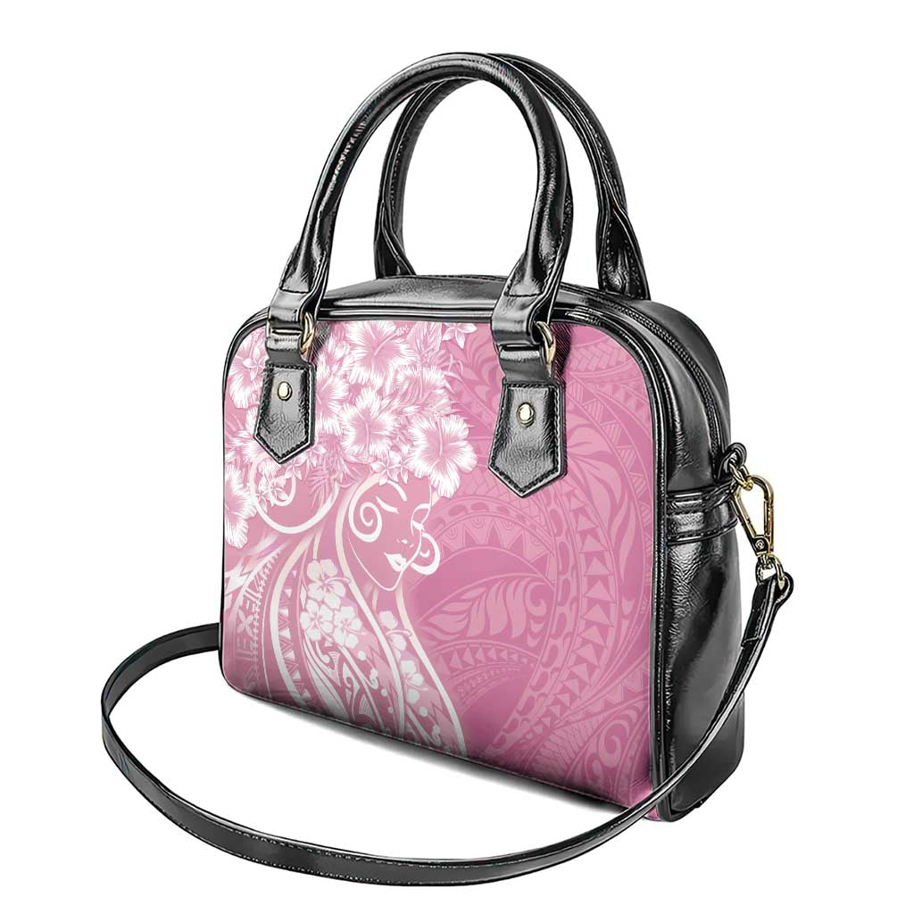 Polynesian Women's Day Shoulder Handbag Pink Hibiscus Flowers With Polynesian Pattern
