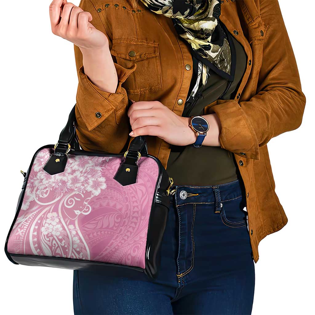 Polynesian Women's Day Shoulder Handbag Pink Hibiscus Flowers With Polynesian Pattern