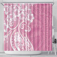 Polynesian Women's Day Shower Curtain Pink Hibiscus Flowers With Polynesian Pattern
