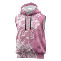 Polynesian Women's Day Sleeveless Hoodie Pink Hibiscus Flowers With Polynesian Pattern