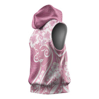 Polynesian Women's Day Sleeveless Hoodie Pink Hibiscus Flowers With Polynesian Pattern