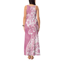Polynesian Women's Day Tank Maxi Dress Pink Hibiscus Flowers With Polynesian Pattern