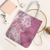 Polynesian Women's Day Tote Bag Pink Hibiscus Flowers With Polynesian Pattern