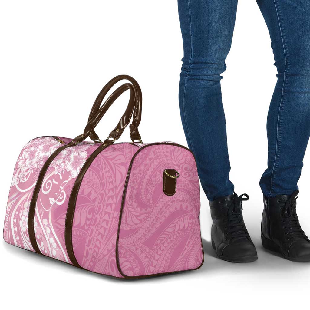 Polynesian Women's Day Travel Bag Pink Hibiscus Flowers With Polynesian Pattern