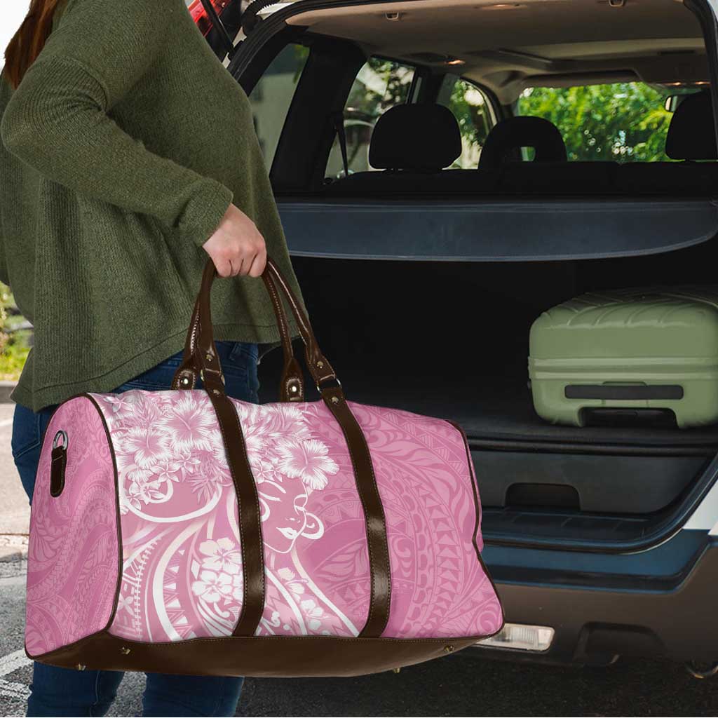 Polynesian Women's Day Travel Bag Pink Hibiscus Flowers With Polynesian Pattern