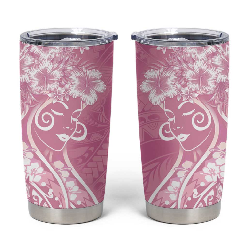 Polynesian Women's Day Tumbler Cup Pink Hibiscus Flowers With Polynesian Pattern