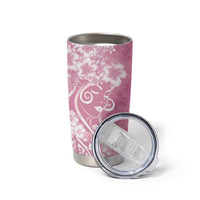 Polynesian Women's Day Tumbler Cup Pink Hibiscus Flowers With Polynesian Pattern