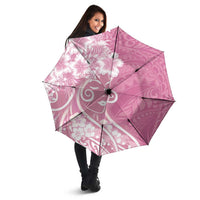 Polynesian Women's Day Umbrella Pink Hibiscus Flowers With Polynesian Pattern