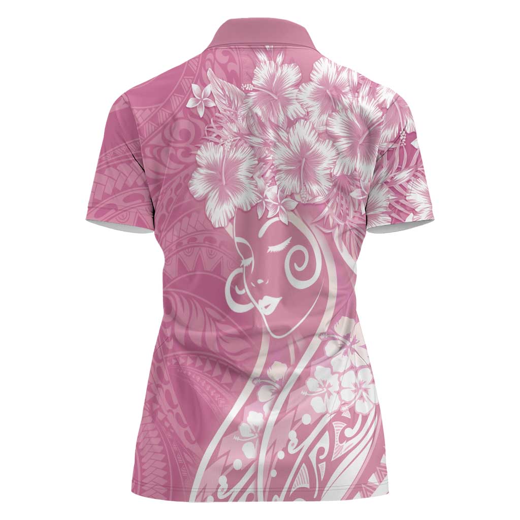 Polynesian Women's Day Women Polo Shirt Pink Hibiscus Flowers With Polynesian Pattern
