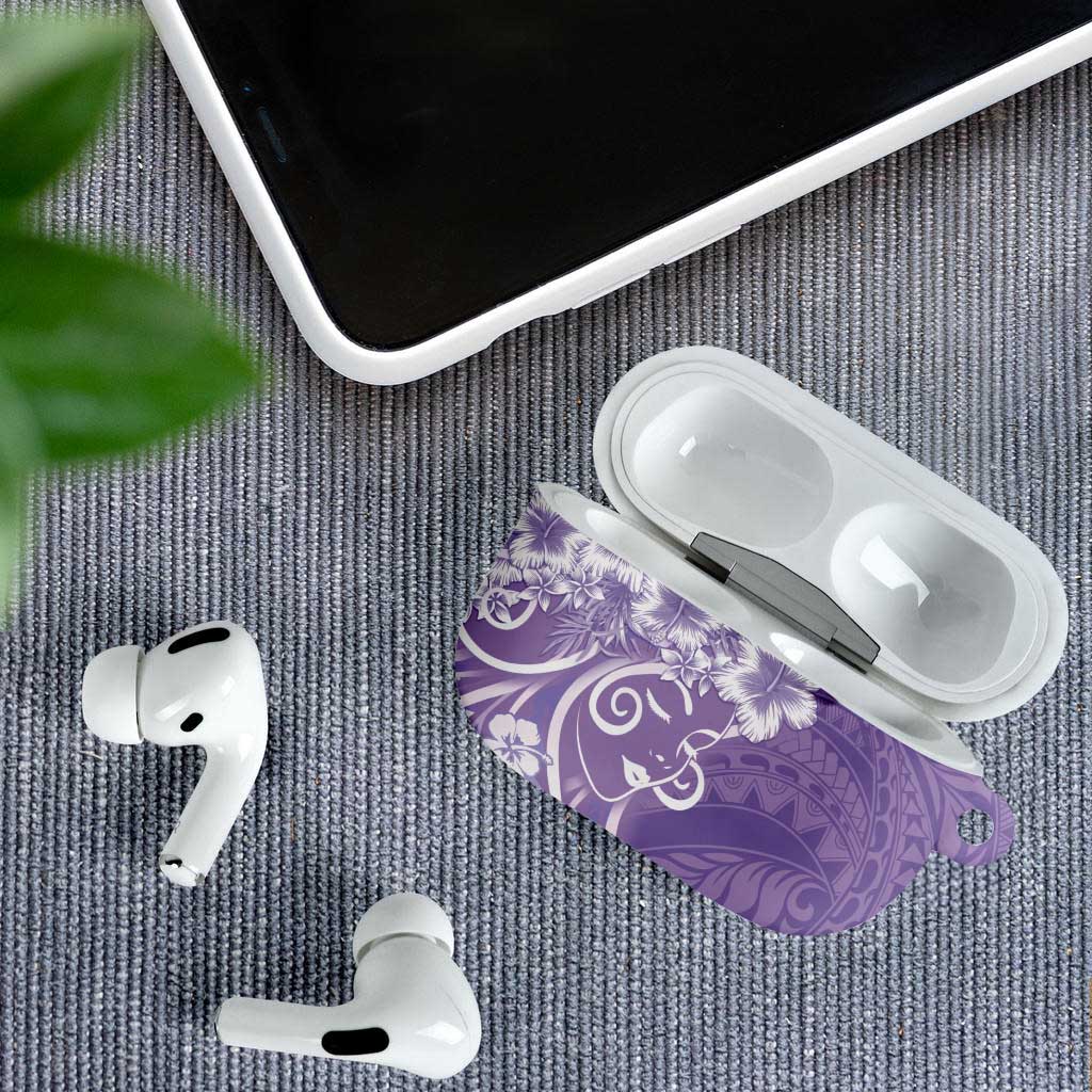 Polynesian Women's Day AirPods Case Purple Hibiscus Flowers With Polynesian Pattern