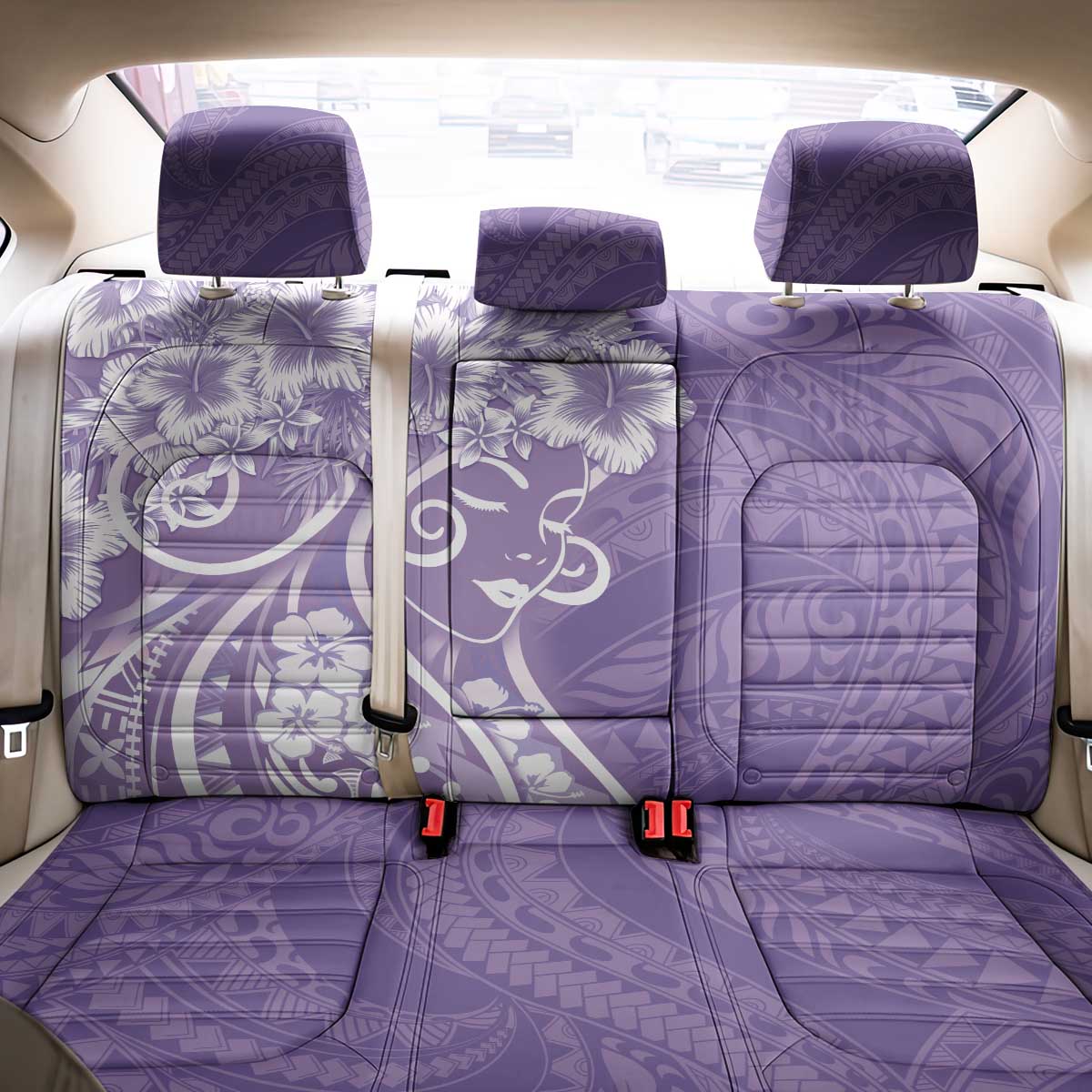Polynesian Women's Day Back Car Seat Cover Purple Hibiscus Flowers With Polynesian Pattern