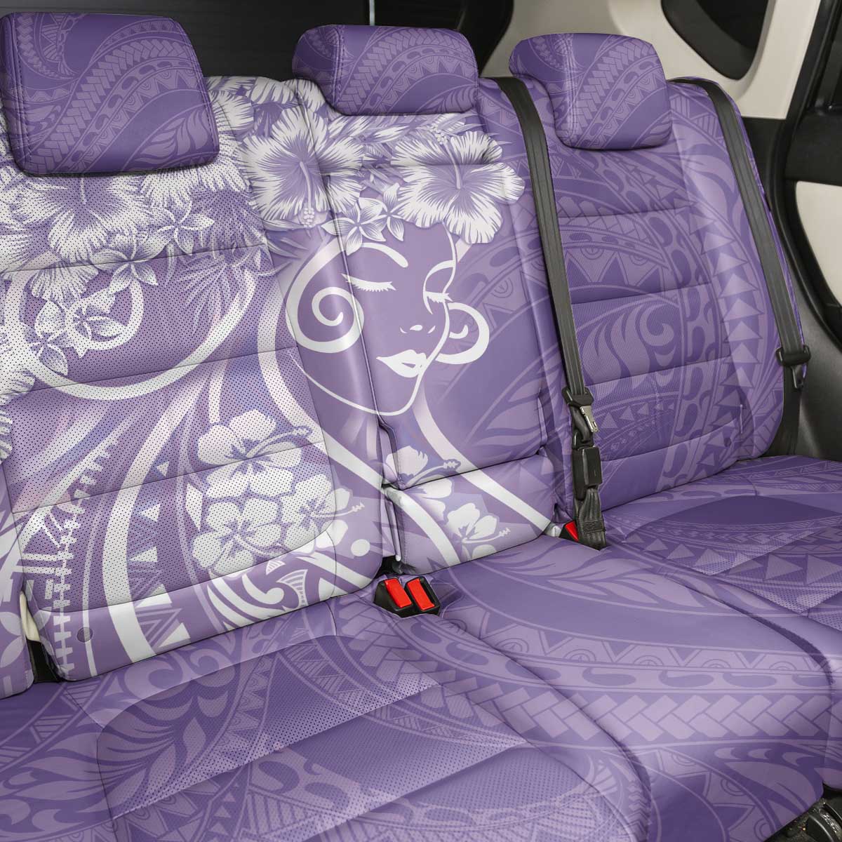 Polynesian Women's Day Back Car Seat Cover Purple Hibiscus Flowers With Polynesian Pattern