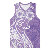 Polynesian Women's Day Basketball Jersey Purple Hibiscus Flowers With Polynesian Pattern