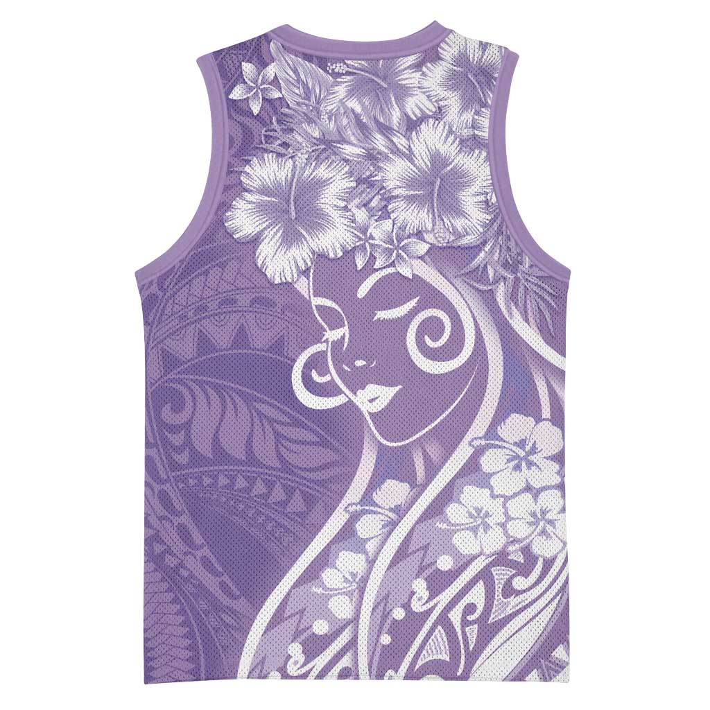 Polynesian Women's Day Basketball Jersey Purple Hibiscus Flowers With Polynesian Pattern