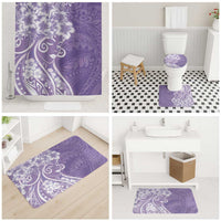 Polynesian Women's Day Bathroom Set Purple Hibiscus Flowers With Polynesian Pattern