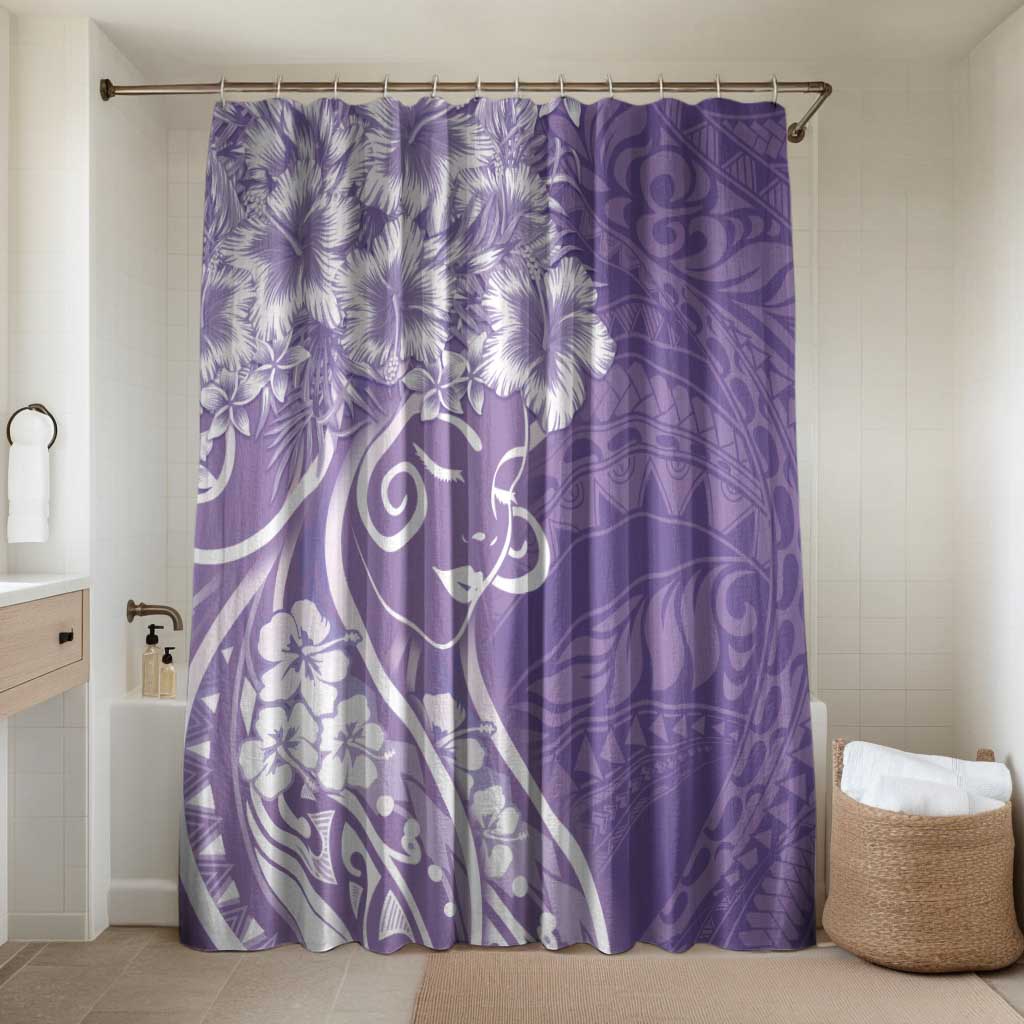 Polynesian Women's Day Bathroom Set Purple Hibiscus Flowers With Polynesian Pattern
