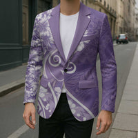 Polynesian Women's Day Blazer Purple Hibiscus Flowers With Polynesian Pattern