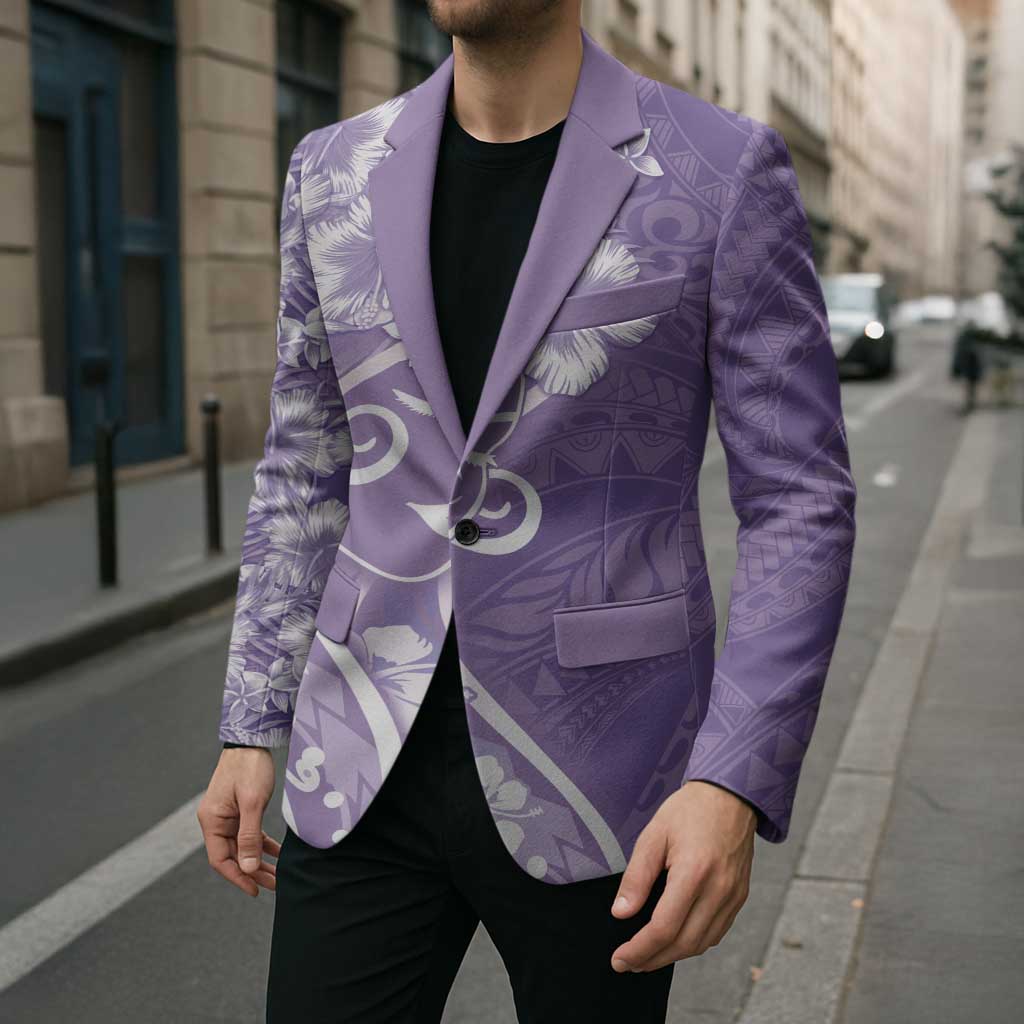 Polynesian Women's Day Blazer Purple Hibiscus Flowers With Polynesian Pattern