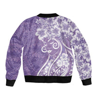 Polynesian Women's Day Bomber Jacket Purple Hibiscus Flowers With Polynesian Pattern