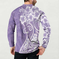 Polynesian Women's Day Button Sweatshirt Purple Hibiscus Flowers With Polynesian Pattern