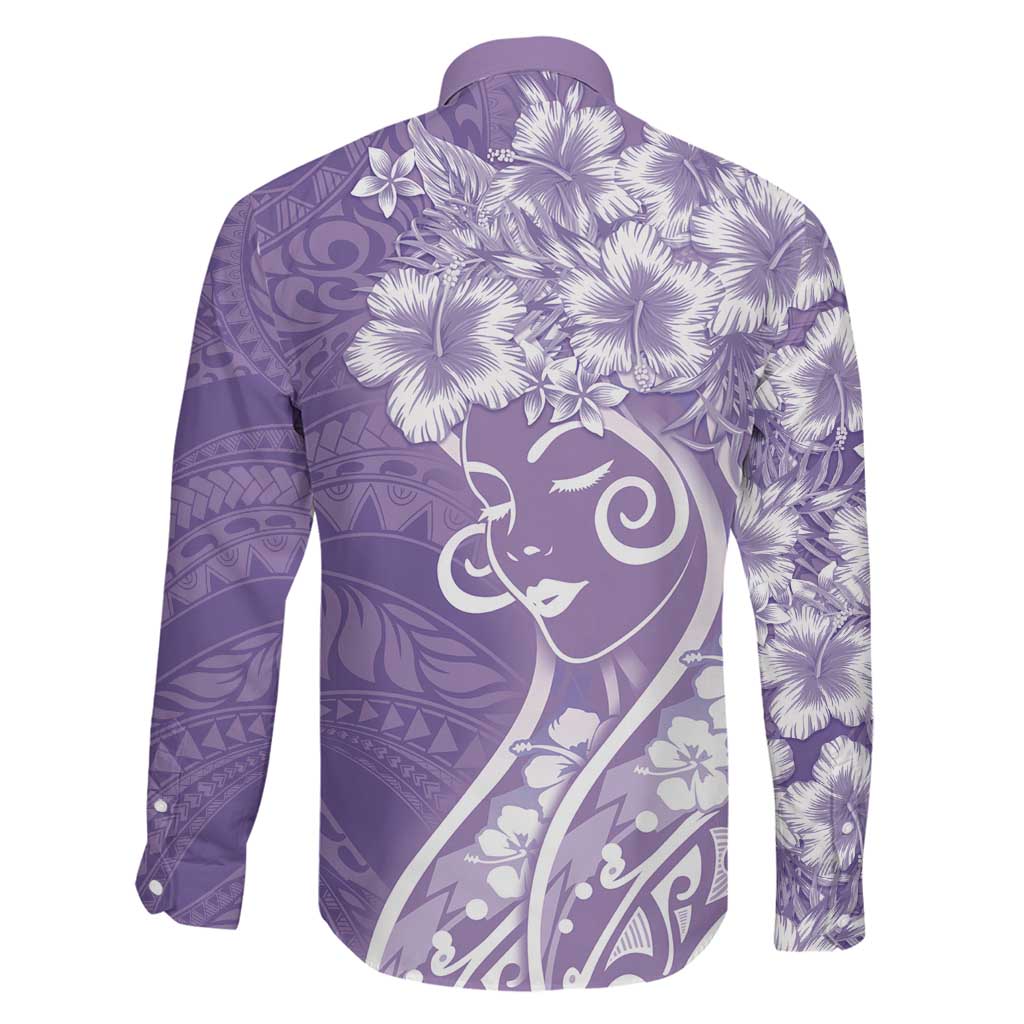 Polynesian Women's Day Family Matching Long Sleeve Bodycon Dress and Hawaiian Shirt Purple Hibiscus Flowers With Polynesian Pattern LT05 - Polynesian Pride