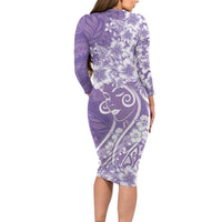 Polynesian Women's Day Family Matching Long Sleeve Bodycon Dress and Hawaiian Shirt Purple Hibiscus Flowers With Polynesian Pattern LT05 - Polynesian Pride