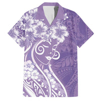 Polynesian Women's Day Family Matching Mermaid Dress and Hawaiian Shirt Purple Hibiscus Flowers With Polynesian Pattern LT05 Dad's Shirt - Short Sleeve Purple - Polynesian Pride