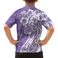 Polynesian Women's Day Family Matching Off The Shoulder Long Sleeve Dress and Hawaiian Shirt Purple Hibiscus Flowers With Polynesian Pattern LT05 - Polynesian Pride