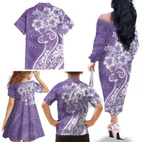 Polynesian Women's Day Family Matching Off The Shoulder Long Sleeve Dress and Hawaiian Shirt Purple Hibiscus Flowers With Polynesian Pattern LT05 - Polynesian Pride