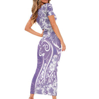 Polynesian Women's Day Family Matching Short Sleeve Bodycon Dress and Hawaiian Shirt Purple Hibiscus Flowers With Polynesian Pattern LT05 - Polynesian Pride